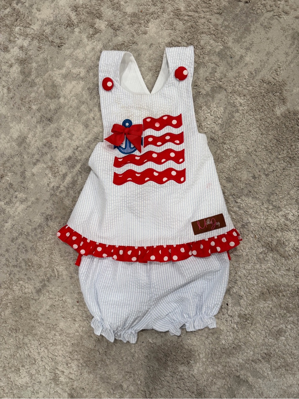 Millie Jay American Flag Sailor White & Red Polka Dot Girls Matching Set